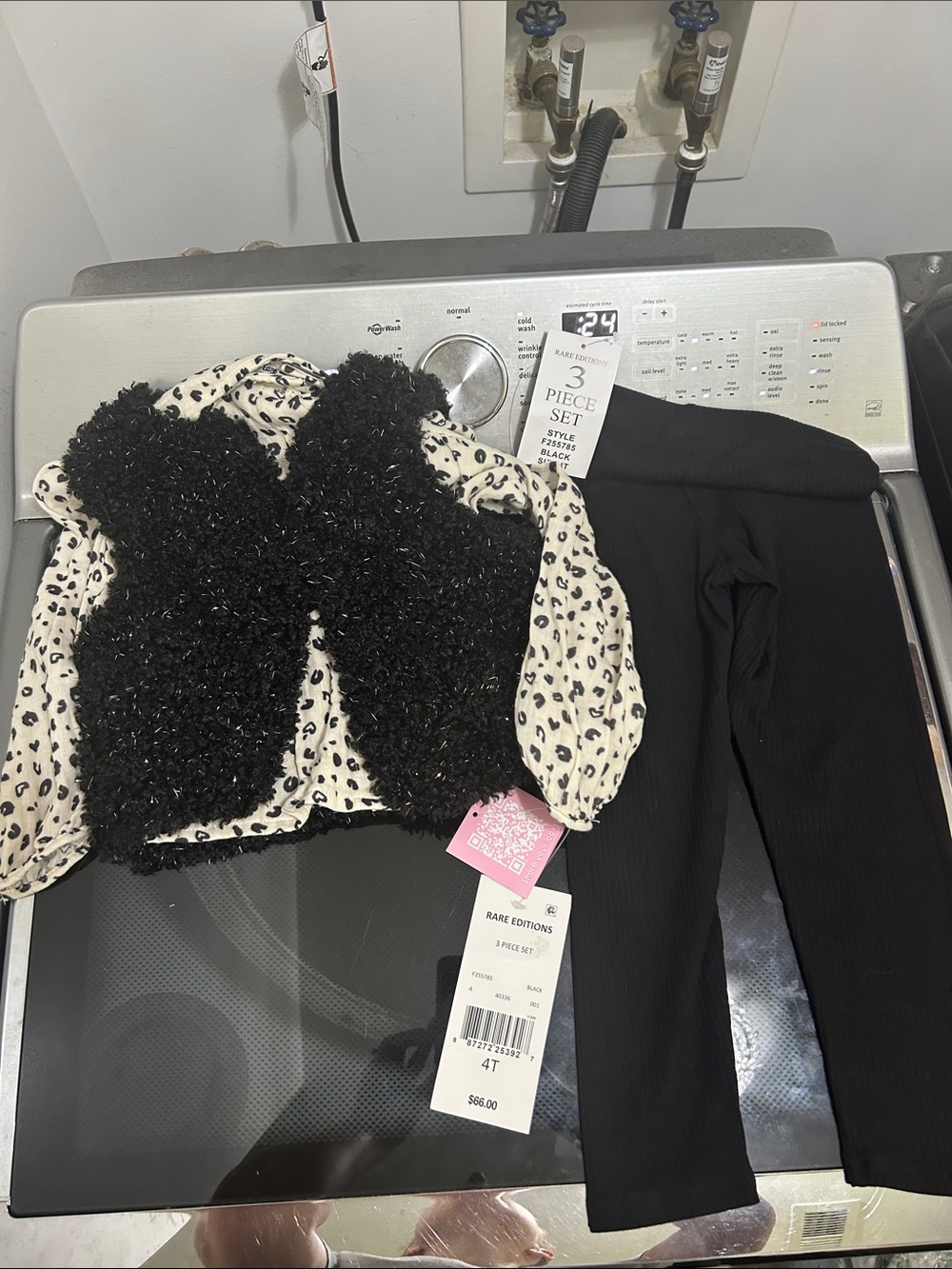 Girls 4t 3 piece set outfit new net animal print leopard hearts blouse vest pant